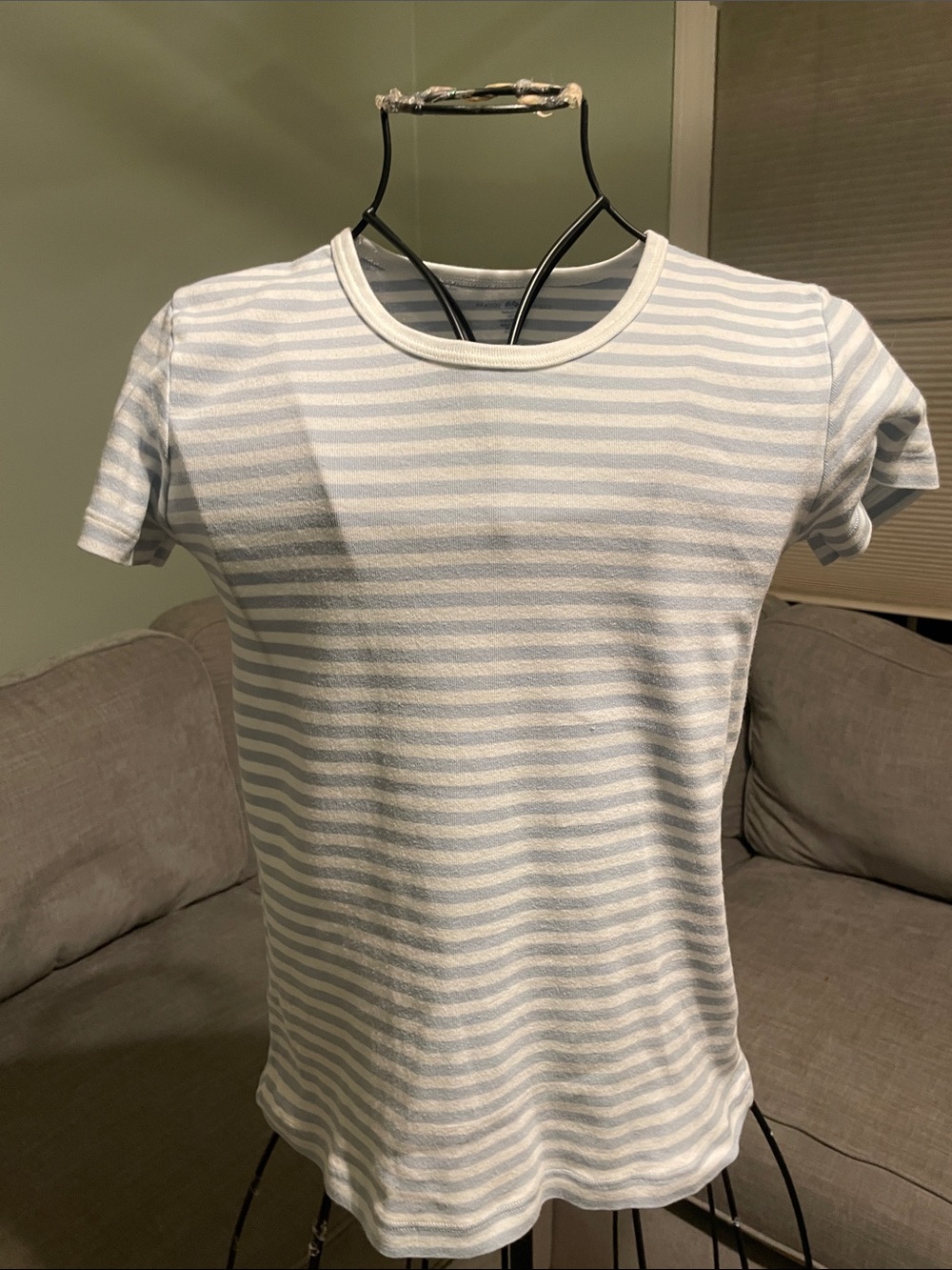 Brandy Melville Light Blue and White Striped Short Sleeve Tee